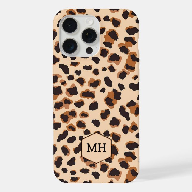 Mit Monogramm-braunes Leopard-Muster Moderner Chic iPhone Hülle (Rückseite)