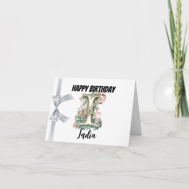 Mit Monogramm Brief "I" Happy Birthday Karte (Vorderseite)