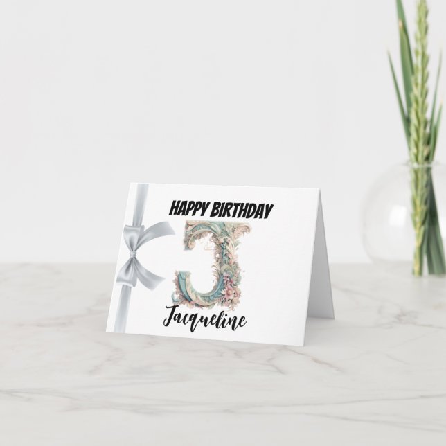 Mit Monogramm Brief "J" Happy Birthday Karte (Vorderseite)