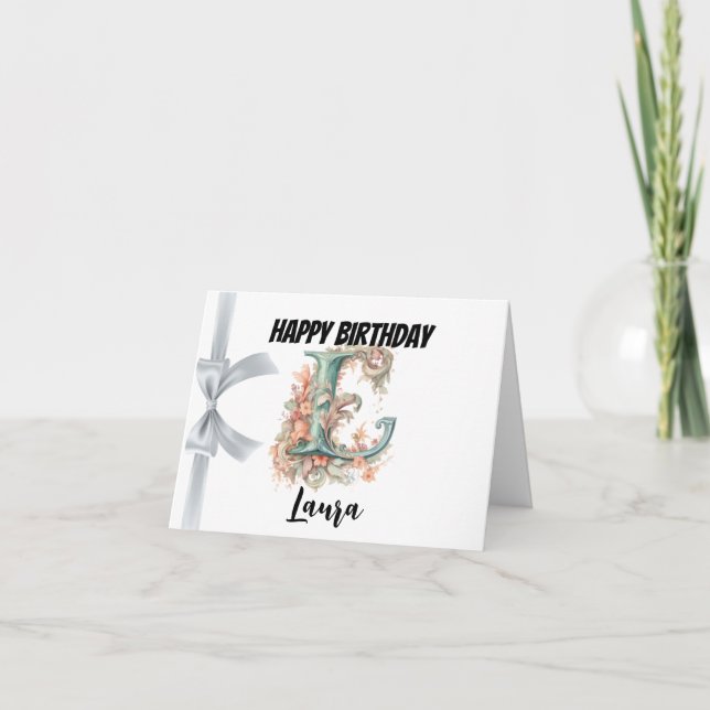 Mit Monogramm Brief "L" Happy Birthday Karte (Vorderseite)