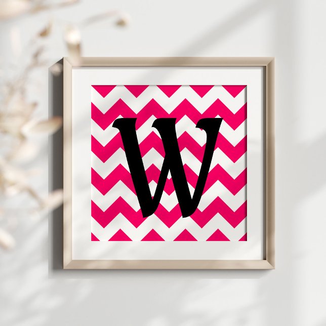 Mit Monogramm Bright Pink Zigzag Poster (Create your own monogrammed poster.)