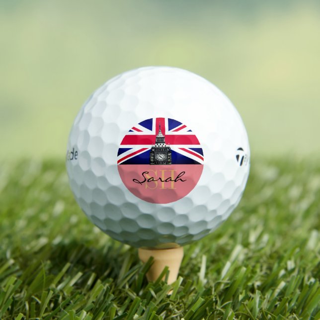 Mit Monogramm Britische Flagge & Vereinigtes König Golfball (Insitu T-Shirt)