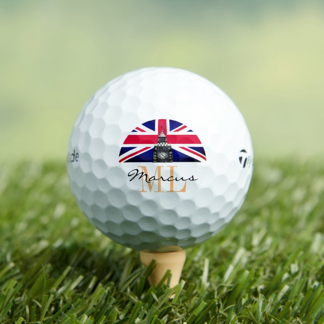 Mit Monogramm Britische Flagge & Vereinigtes König Golfball (Insitu T-Shirt)
