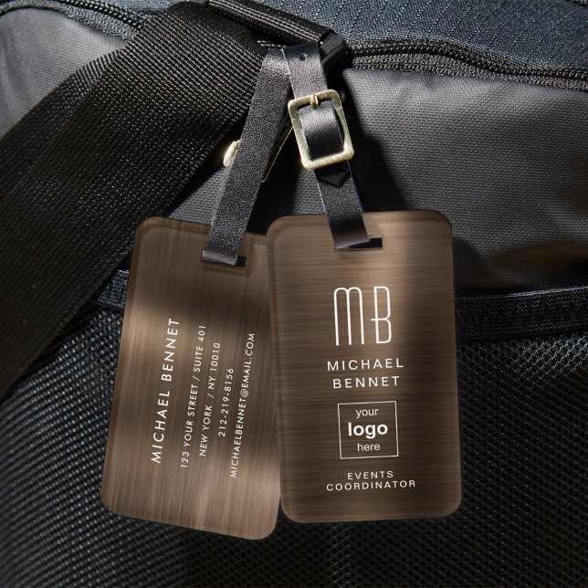 Mit Monogramm Bronze-Bronze-Metal mit benutzerdefi Gepäckanhänger (Custom Logo Monogrammed Bronze Brushed Metal Luggage Tag)