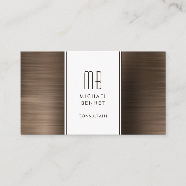 Mit Monogramm Bronze Brown Metallic Foil Consultan Visitenkarte (Vorderseite)