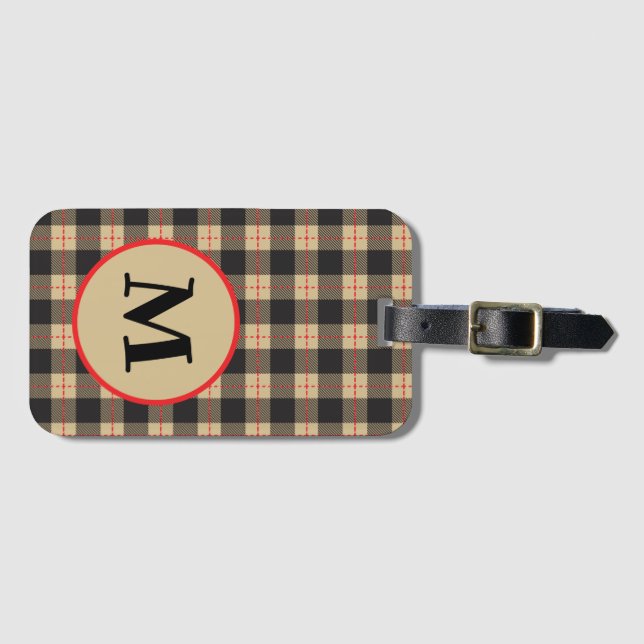 Mit Monogramm Brown Black und Red Buffalo Gepäckanhänger (Vorderseite (Horizontal))