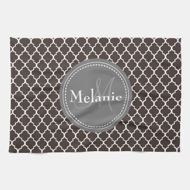 Mit Monogramm Brown White Marokcan Lattice Muster Geschirrtuch (Horizontal)