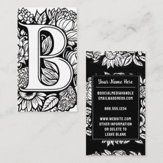 Mit Monogramm Buchstabe B Schwarz-Weiß-Blume Visitenkarte