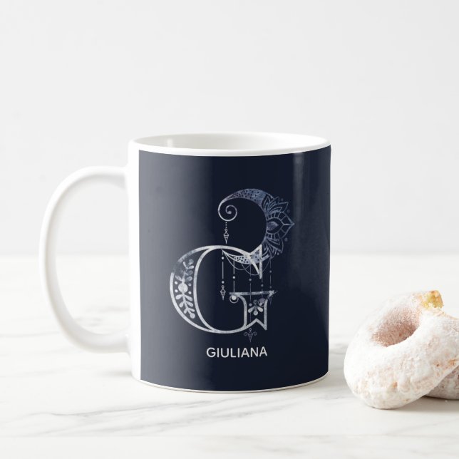 Mit Monogramm Buchstabe G Boho Crescent Moon Manda Kaffeetasse (Mit Donut)