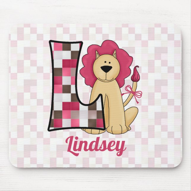 Mit Monogramm Buchstabe L des Kid's Pink Lion Mousepad (Vorne)