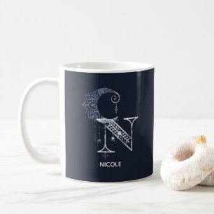 Mit Monogramm Buchstabe N Boho Crescent Moon Manda Kaffeetasse