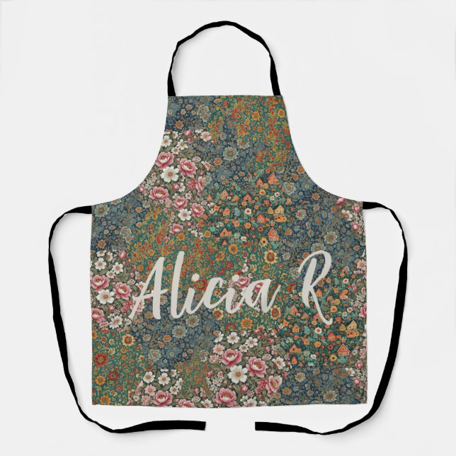 Mit Monogramm Buchstabencodierung Hütte Blumenmust Schürze (Vorderseite)