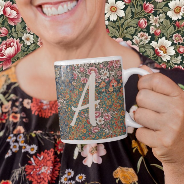 Mit Monogramm Buchstabencodierung Hütte Blumenmust Zweifarbige Tasse (Von Creator hochgeladen)