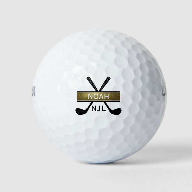 Mit Monogramm Buchstabenname Erstname Gold Schwarz Golfball (Vorderseite)
