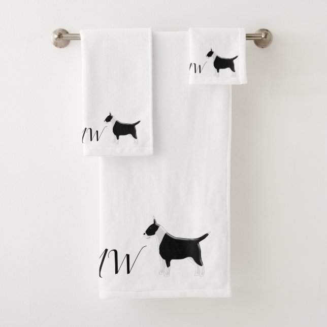 Mit Monogramm Bull Terrier Dog Design Badhandtuch Set (Insitu)