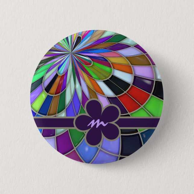 Mit Monogramm bunte abstrakte beflecktes Button (Vorderseite)