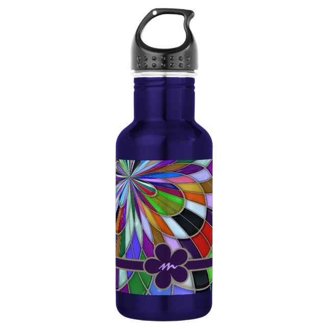 Mit Monogramm bunte abstrakte beflecktes Edelstahlflasche (Vorderseite)