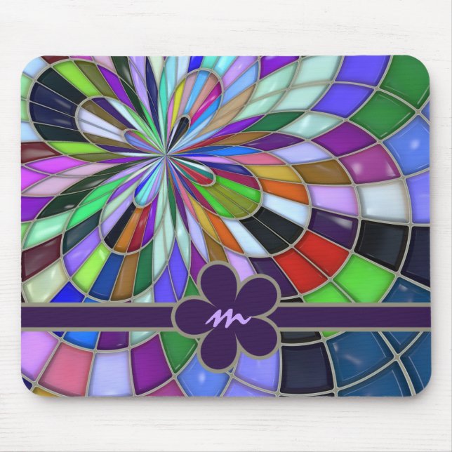 Mit Monogramm bunte abstrakte beflecktes Mousepad (Vorne)