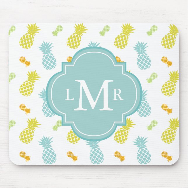 Mit Monogramm buntes Ananas-Muster Mousepad (Vorne)