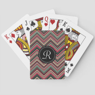 Mit Monogramm, buntes Tribal-Zickzack Muster Spielkarten