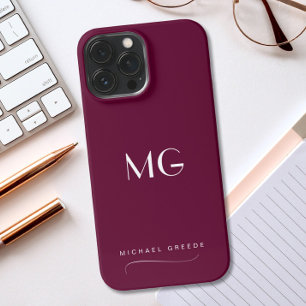 Mit Monogramm Burgund Minimalistisch mit Namen iPhone 13 Pro Max Hülle