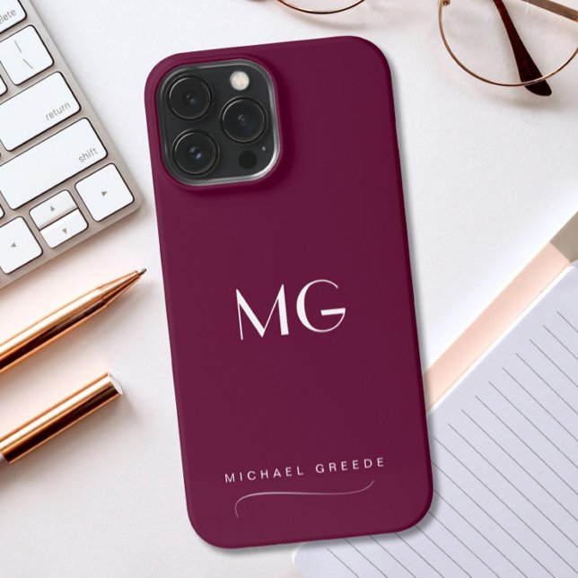 Mit Monogramm Burgund Minimalistisch mit Namen iPhone Hülle (Von Creator hochgeladen)