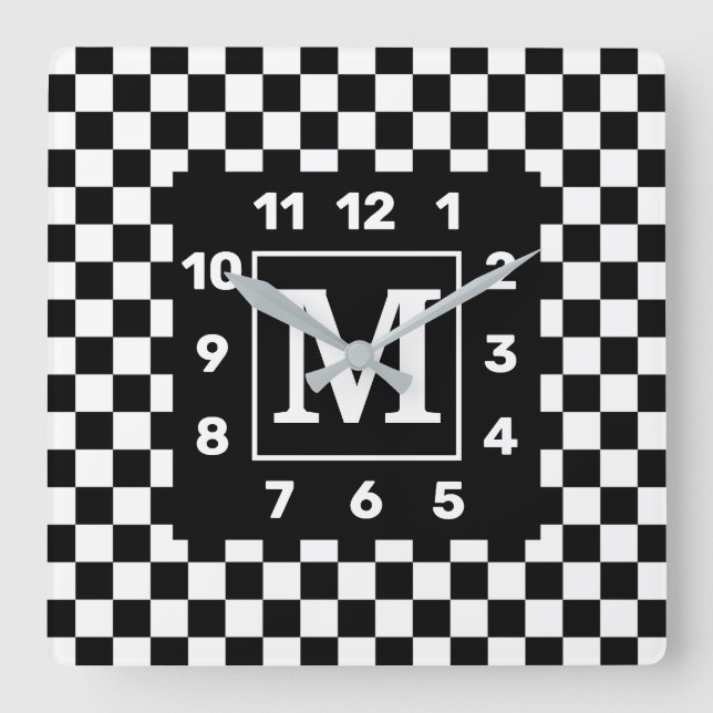 mit Monogramm BW-Uhr Quadratische Wanduhr (Vorderseite)