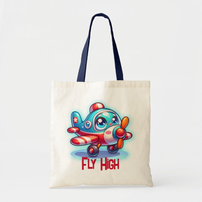 Mit Monogramm Cartoon Flugzeug blau | Tragetasche (Vorne)