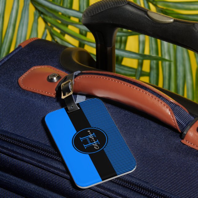 Mit Monogramm Chic-azurblauer blaue Gepäckanhänger (Vorderseite Insitu 1)