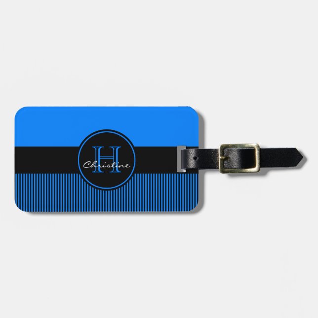 Mit Monogramm Chic-azurblauer blaue Gepäckanhänger (Vorderseite horizontal)