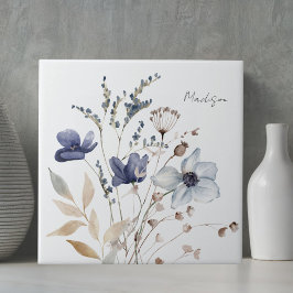 Mit Monogramm Chic Hübsch Watercolor Blue Blume Fliese