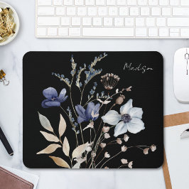 Mit Monogramm Chic Hübsch Watercolor Blue Blume Mousepad