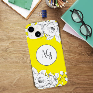 Mit Monogramm Chic Modern Yellow White Floral Case-Mate iPhone 14 Hülle