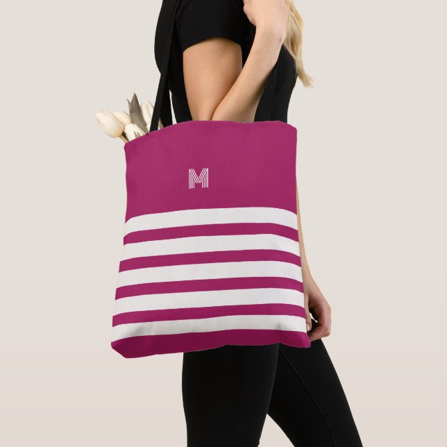 Mit Monogramm | Chic Stripes Berry Tote Bag (Von Nahem)