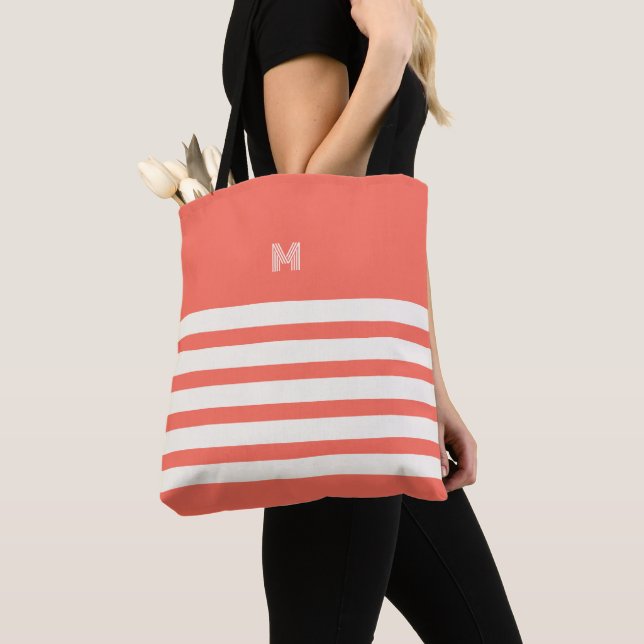 Mit Monogramm | Chic Stripes Coral Tote Bag (Von Nahem)