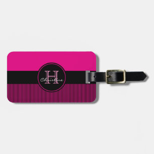 Mit Monogramm Chic-tiefrosa schwarzer Gepäckanhänger
