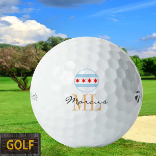 Mit Monogramm Chicagoer Flagge, Stadt & Illinois,  Golfball