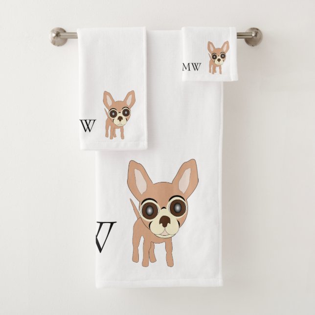 Mit Monogramm Chihuahua-Hunddesign Badhandtuch Set (Insitu)