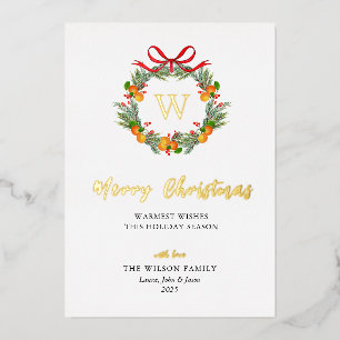 Mit Monogramm Citrus Wreath Christmas Gold Folien Feiertagskarte
