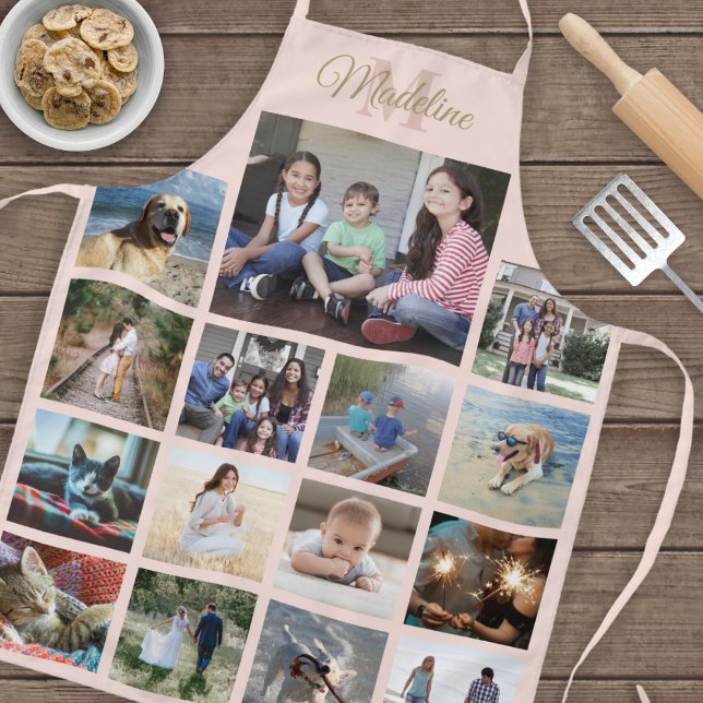 Mit Monogramm Collage Muster Schwarz Rosa Gold Schürze (Von Creator hochgeladen)