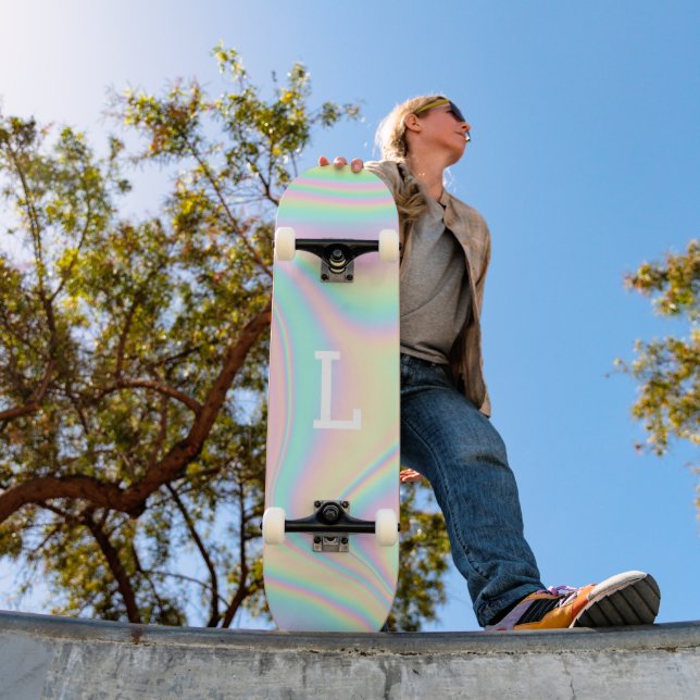 Mit Monogramm Cool Girly Modern Rainbow Skateboard (Außenbereich 1)