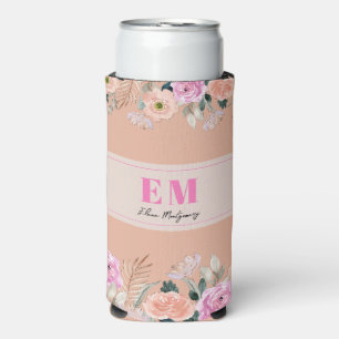 Mit Monogramm Cooler - staubige rosa Blüte Selters Dosenkühler