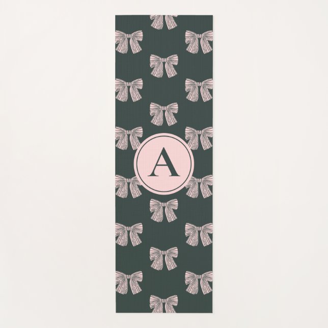 Mit Monogramm Coquette Bow Black & Pink Stilvoll Yogamatte (Vorderseite)