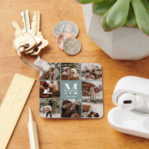 Mit Monogramm Couple-FotoCollage   Monogram Green Schlüsselanhänger