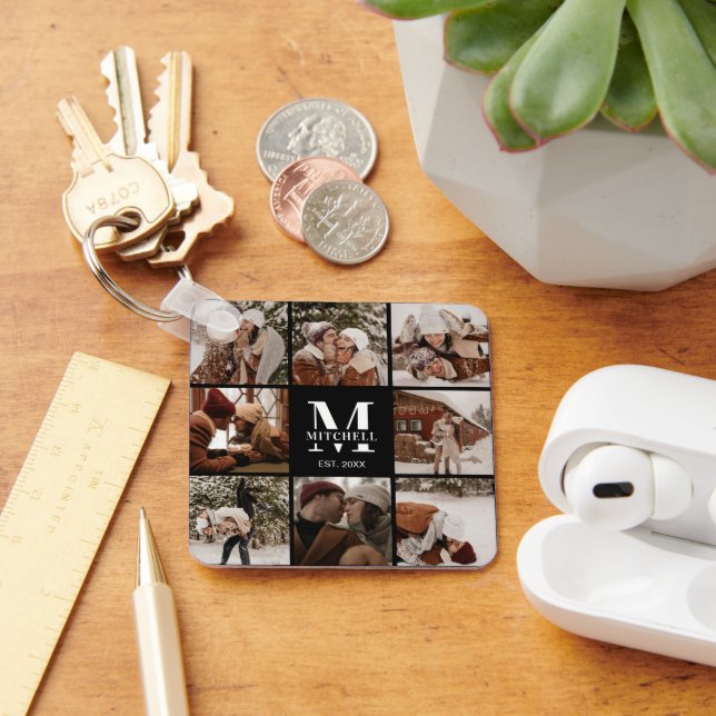 Mit Monogramm Couple-FotoCollage | Monogramm-Gesch Schlüsselanhänger (Schreibtisch)