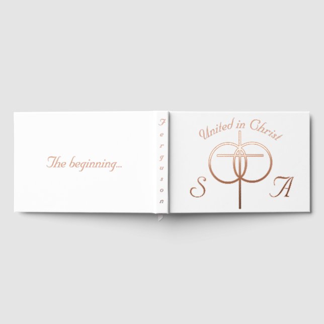 Mit Monogramm Cross & Rings Hochzeit Gästebuch (Voll)