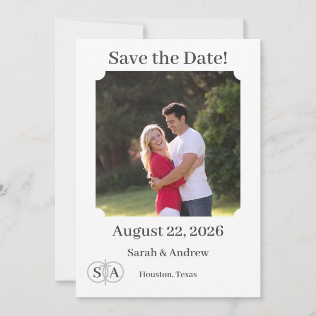 Mit Monogramm Cross & Rings Hochzeit Save The Date (Vorderseite)
