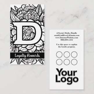 Mit Monogramm D Floral Black and White Company Log Visitenkarte