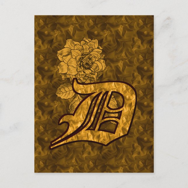 Mit Monogramm D Gold Peony Postcard Postkarte (Vorderseite)