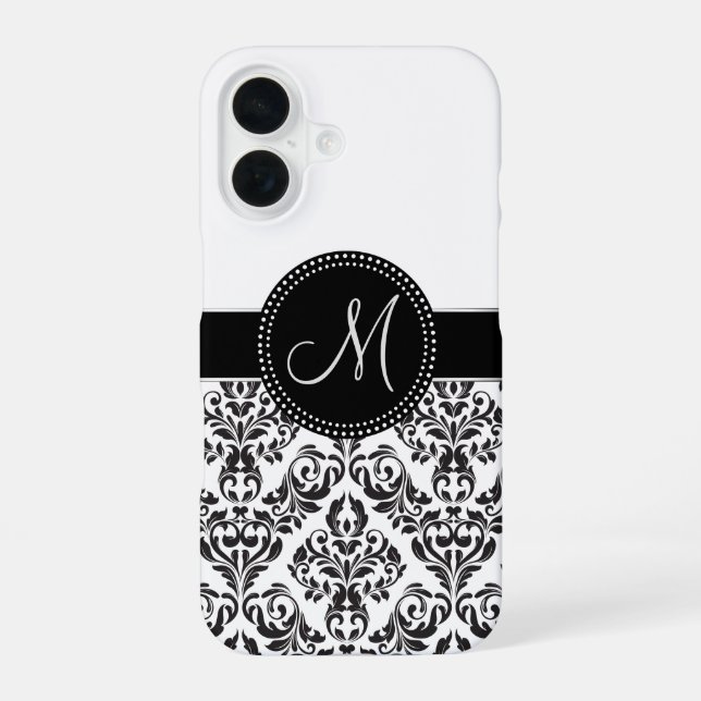Mit Monogramm Damask iPhone 16 Hülle (Rückseite)
